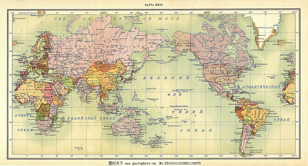 泛黄牛皮纸上的经纬度示意性世界地图|泛黄牛