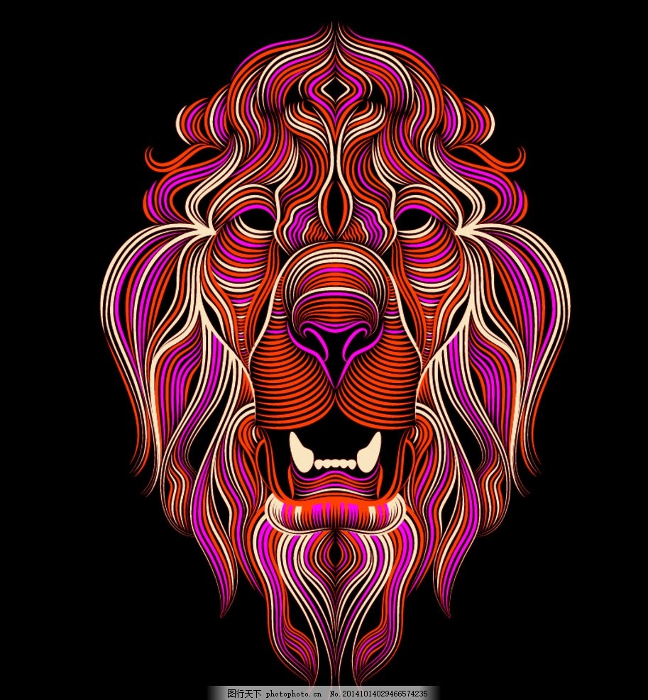 彩色个性狮子头,彩色狮子头 矢量狮子头 虚幻狮子头-图行天下图库