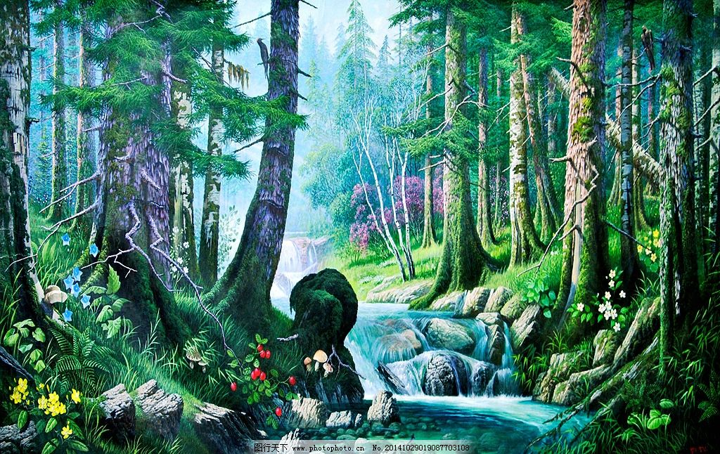 现代欧式树木风景油画图片
