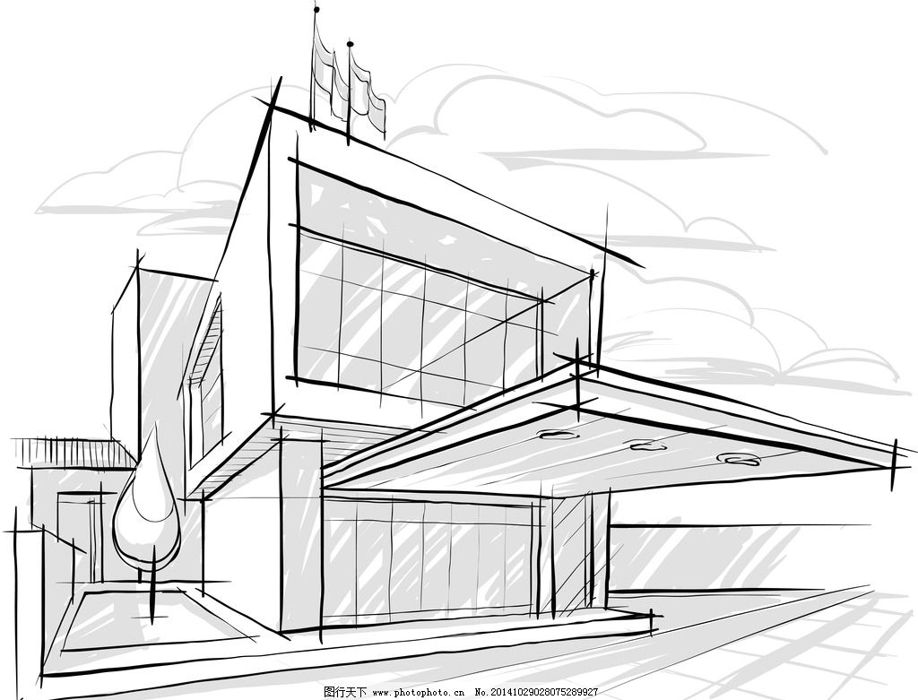 手绘建筑 素描 楼房 简笔画插画 线描 建筑设计矢量 城市建筑