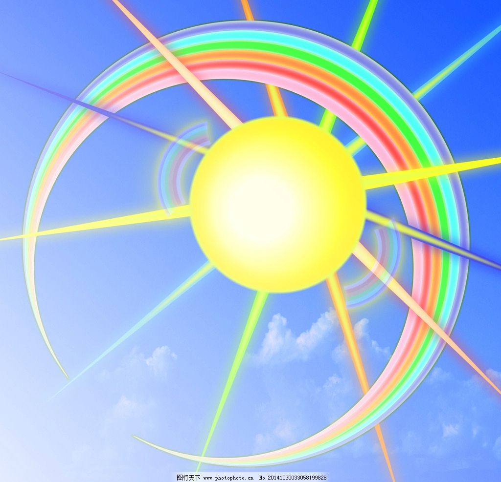 太阳 彩虹 天空 七彩 阳光 五颜六色 自然景观 自然风光 卡通 彩虹