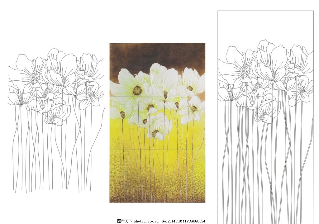 艺术玻璃 玄关背景 花香 花卉 背景图案 肌理上色 欧式背景 白描图