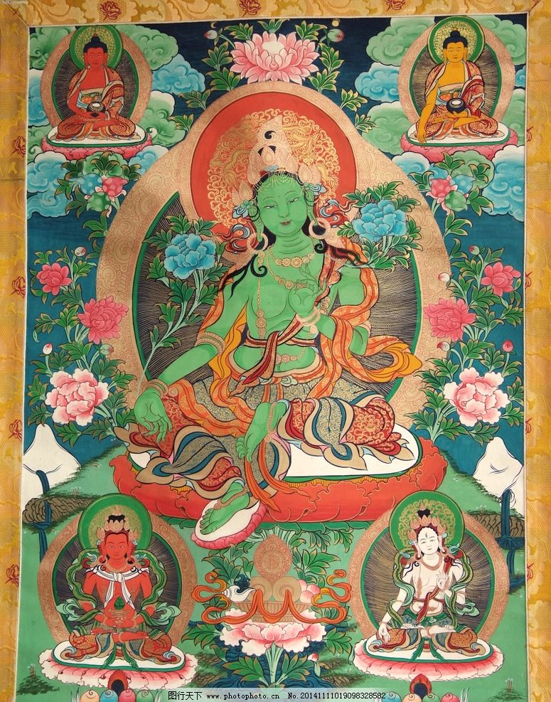 唐卡绿度母清晰图图片_线条形状_设计元素_图行天下图库