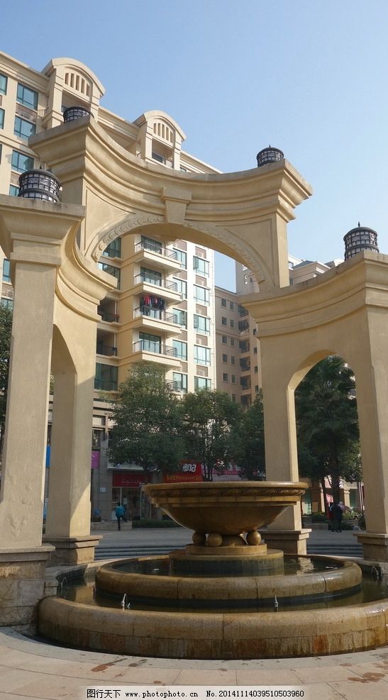 雕塑水景 景墙 跌水 圆形雕塑水景 住宅景观 石材 欧式景观 摄影 建筑