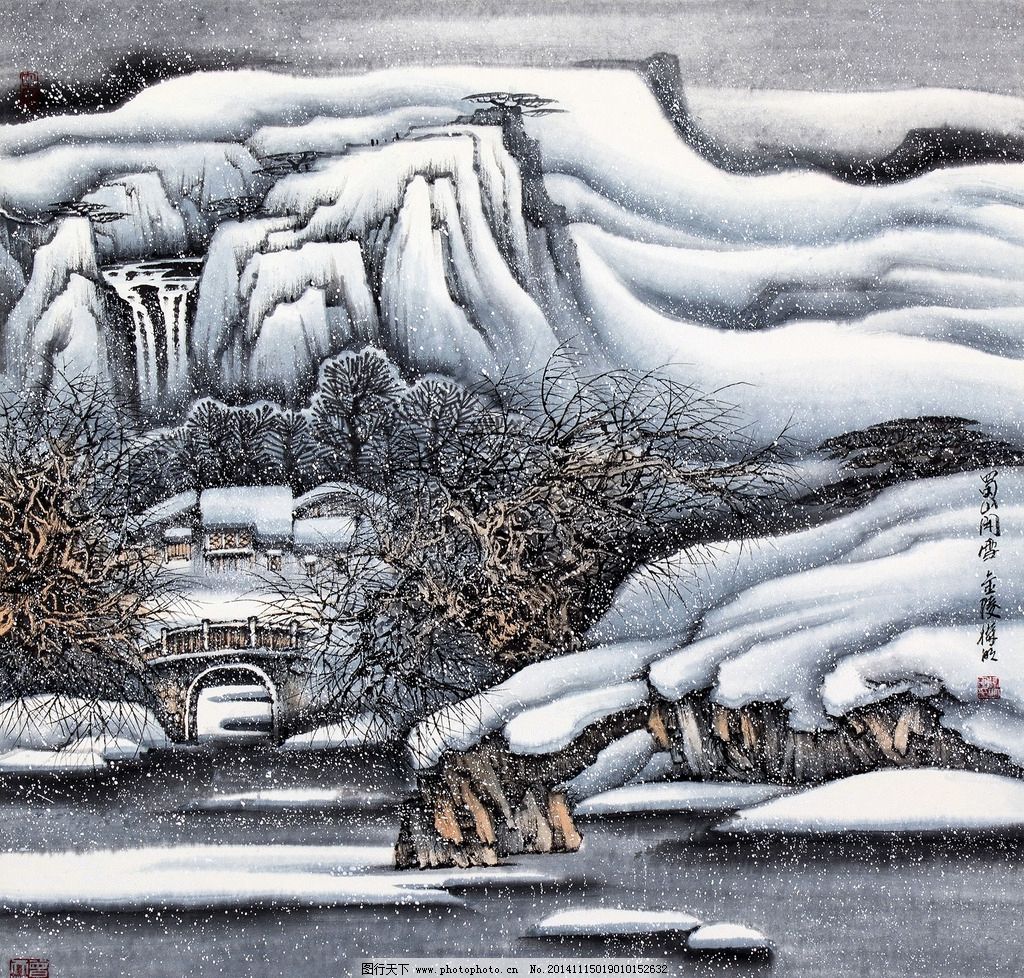 蜀山闲雪 徐明作品 四川 千山暮雪 民居 小河 中国古代画 中国古画 蜀山闲雪 徐明作品 四川 千山暮雪 民居 小河 中国古代画 中国古画