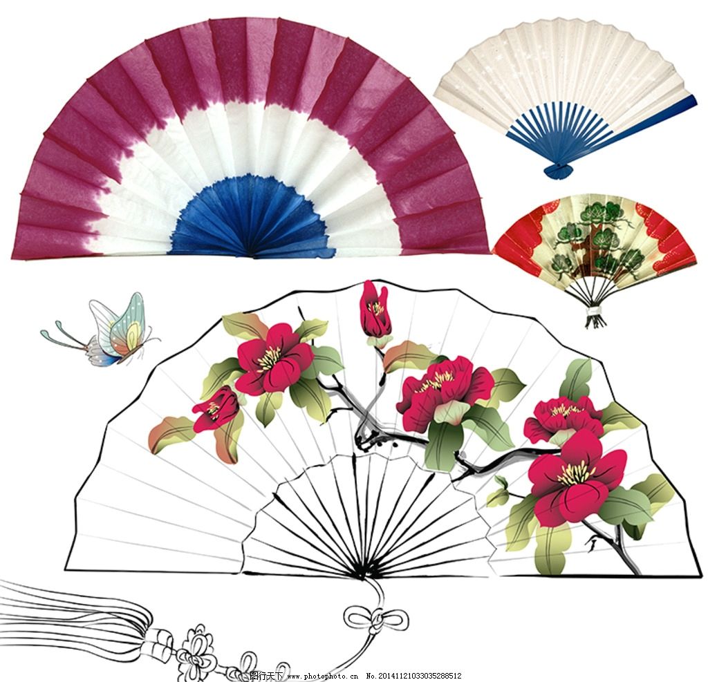 扇子素材图片,木骨扇 布扇 韩国扇 日本纸扇 纸画扇-图行天下图库