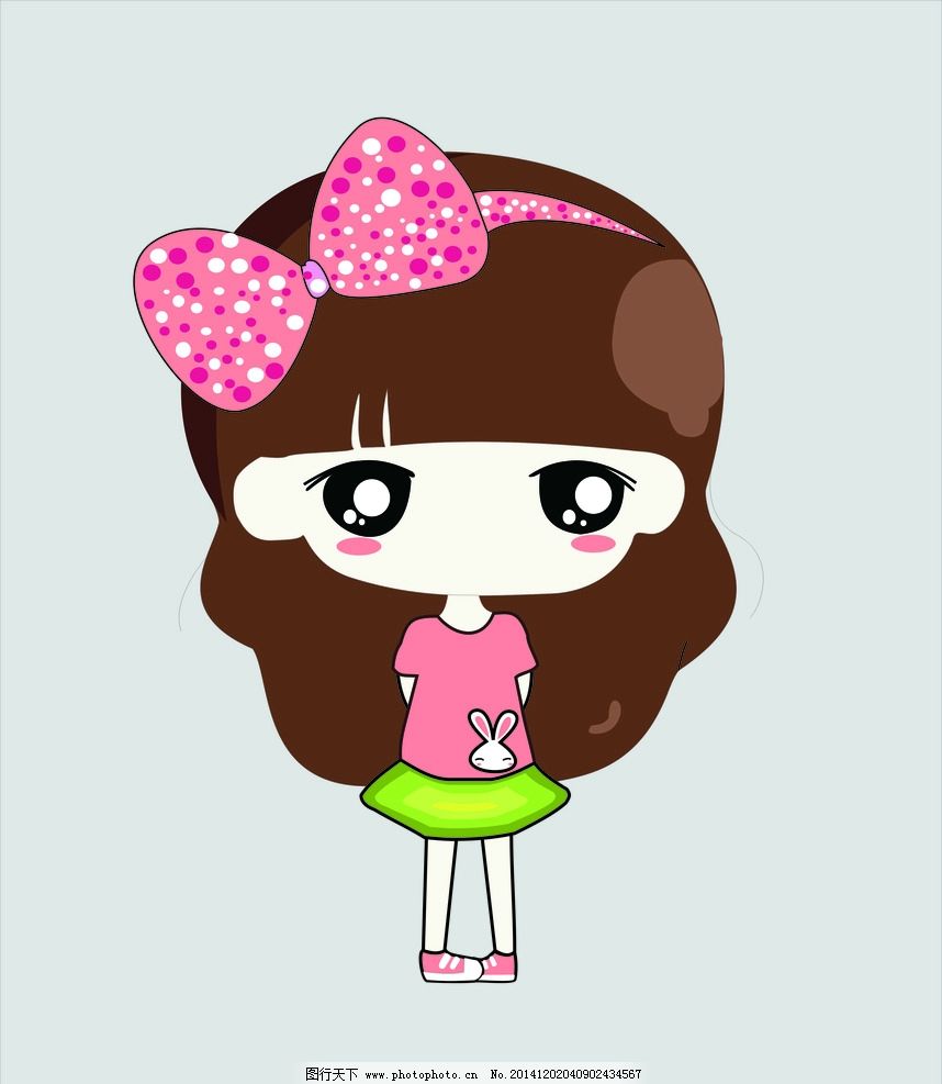 蝴蝶结女孩卡通手绘线稿图片|蝴蝶结女孩卡通手绘线稿