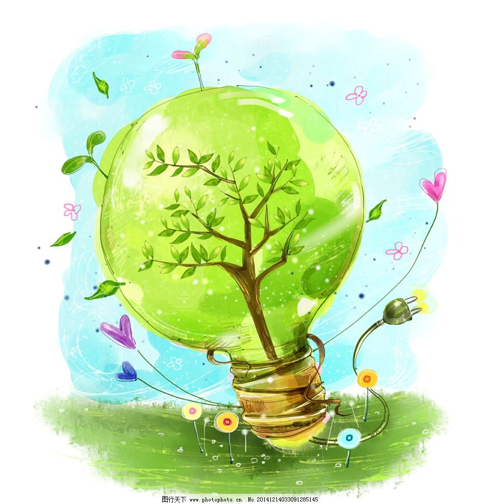 手绘卡通绿色灯泡节能环保素材图片_其他_PS