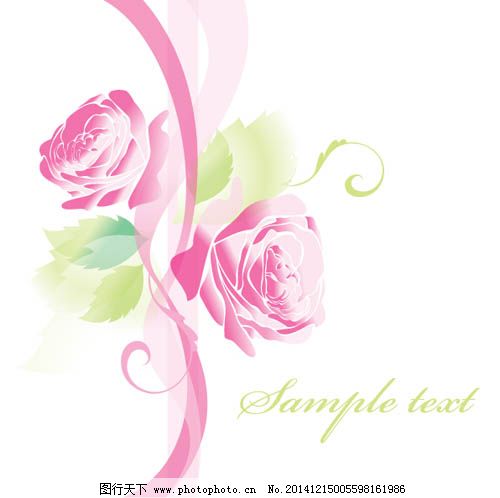 粉色玫瑰花背景图免费下载 粉色丝带 花瓣 手绘玫瑰 叶子 手绘玫瑰图片
