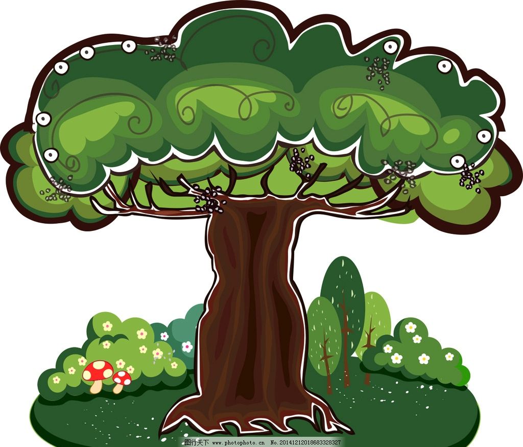 夏天的树和绿色的叶子插画图片素材_ID:383382036-Veer图库